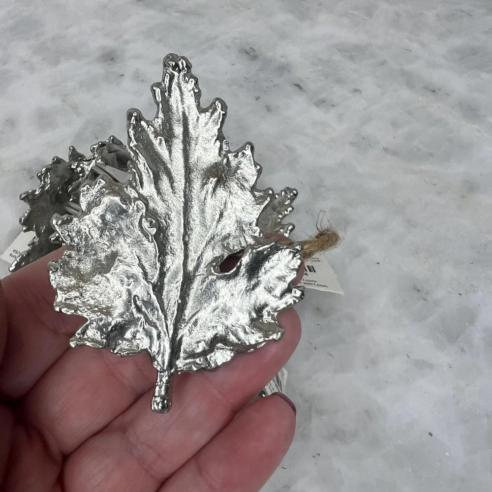 Pier 1 Maple Leaf Napkin Rings Silver Metal Set of 6 Fall Table Decor